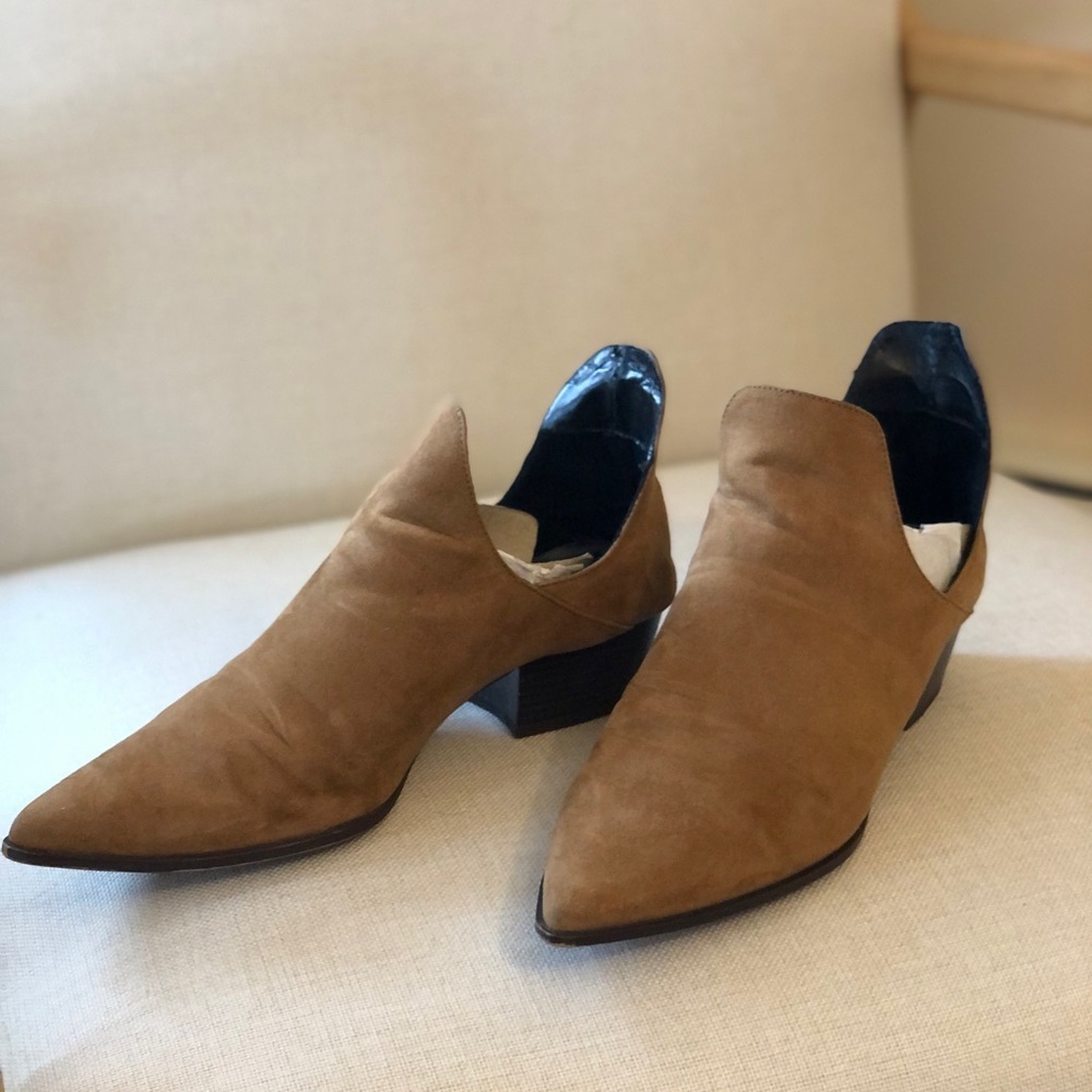 Zara Tan Suede Heeled Pointed Toe Boots